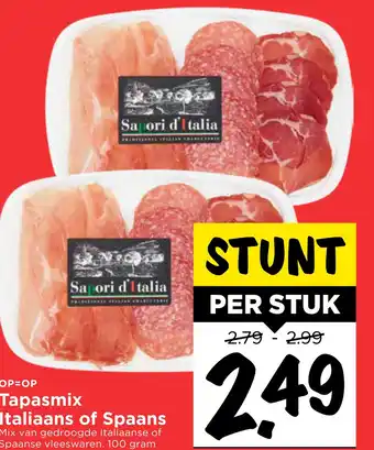 Vomar Voordeelmarkt Tapasmix Italiaans of Spaans 100 gram aanbieding