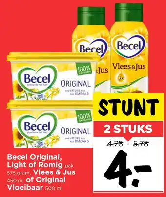 Vomar Voordeelmarkt Becel Original, Light of Romig ,Vlees & Jus of Original Vloeibaar aanbieding