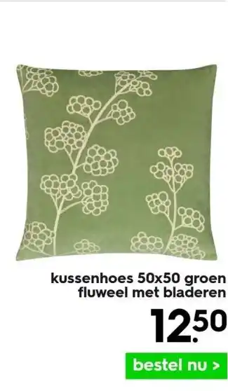 HEMA Kussenhoes 50x50 groen fluweel met bladeren aanbieding