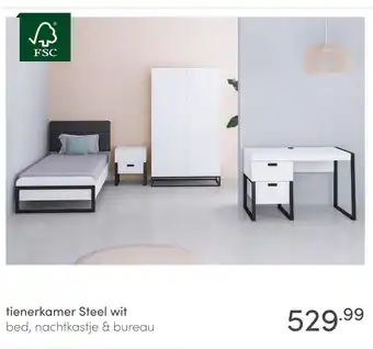 Baby & Tiener tienerkamer Steel wit bed, nachtkastje & bureau aanbieding