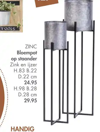 Casa ZINC Bloempot op staander H.83 B.22 D.22 cm aanbieding