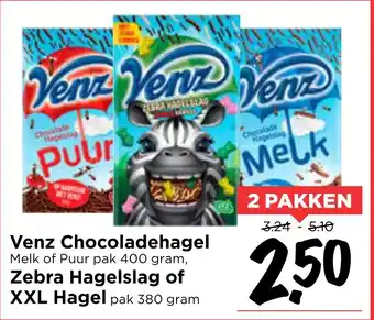 Vomar Voordeelmarkt Venz Chocoladehagel, Zebra Hagelslag of XXL Hagel 380 gram aanbieding