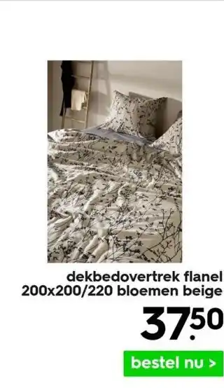 HEMA Dekbedovertrek flanel 200x200/220 bloemen beige aanbieding