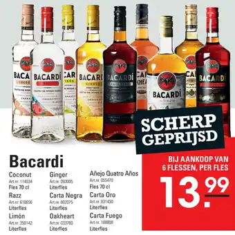 Sligro Bacardi 700ml-1L aanbieding