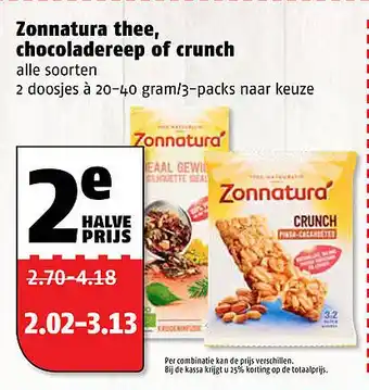 Poiesz Zonnatura thee, chocoladereep of crunch aanbieding