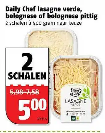 Poiesz Daily Chef lasagne verde, bolognese of bolognese pittig aanbieding