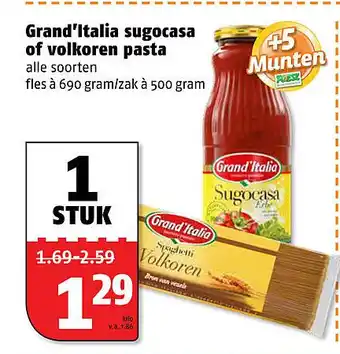 Poiesz Grand'Italia sugocasa of volkoren pasta 500g aanbieding