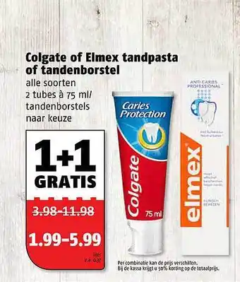 Poiesz Colgate of Elmex tandpasta of tandenborstel 2 tubes 75 ml aanbieding