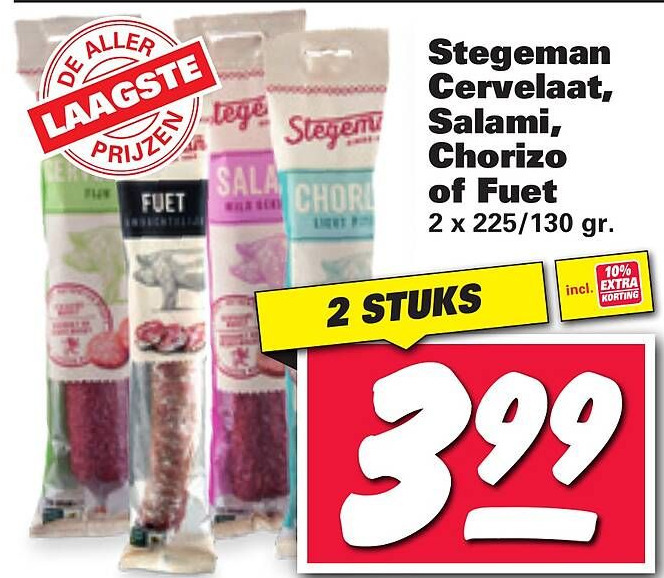 Stegeman cervelaat, salami, chorizo of fuet aanbieding bij Nettorama