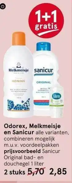 Etos Odorex, melkmeisje en sanicur 1+1 gratis aanbieding