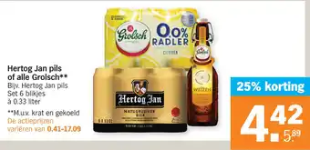 Albert Heijn Hertog Jan pils of alle Grolsch** aanbieding