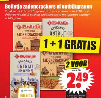 Dirk Bolletje zadencrackers of ontbijtgranen 2*265/375g aanbieding