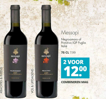 Mitra Messapi negroamaro of primitivo igp puglia. italië aanbieding