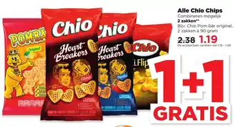 PLUS Alle chio chips 2 zakken 90g aanbieding