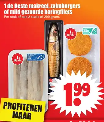 Dirk 1 de Beste Makreel, mild gezuurde haringfilets of zalmburgers 2st/200g aanbieding