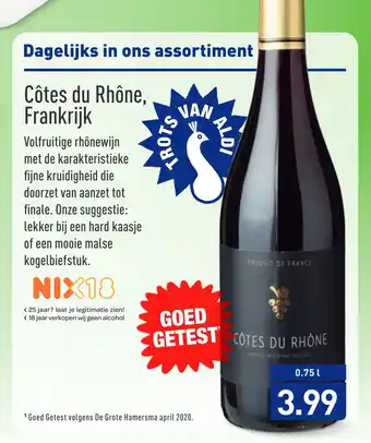 ALDI Côtes du Rhône, Frankrijk 0.75L aanbieding