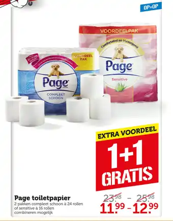 Coop Page toiletpapier 2 pakken compleet schoon a 24 rollen of sensitive a 16 rollen aanbieding