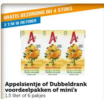 Coop Appelsientje of Dubbeldrank voordeelpakken of mini's 1,5 liter of 6 pakjes aanbieding