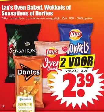 Dirk Lay's Oven baked, Wokkels of Sensations of Doritos 2*100-200g aanbieding