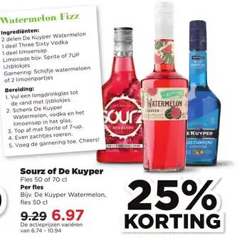 PLUS Sourz of de kuyper per fles aanbieding