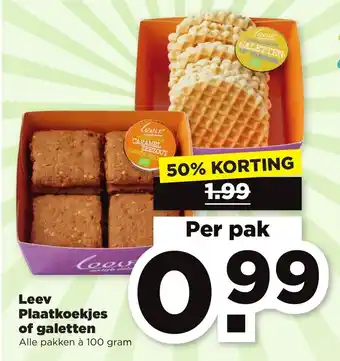 PLUS Leev plaatkoekjes of galetten 100g aanbieding