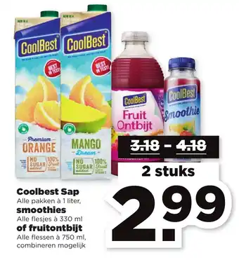 PLUS Coolbest sap smoothies of fruitontbijt 1 liter/330ml/750ml aanbieding