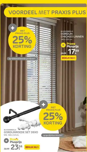 Praxis Gordijn chicago linnen of gordijnroede set deko 25% korting aanbieding