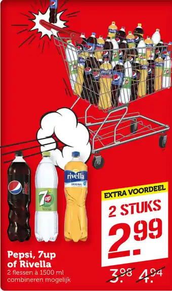 Coop Pepsi, 7up of Rivella 2 flessen a 1500 ml aanbieding