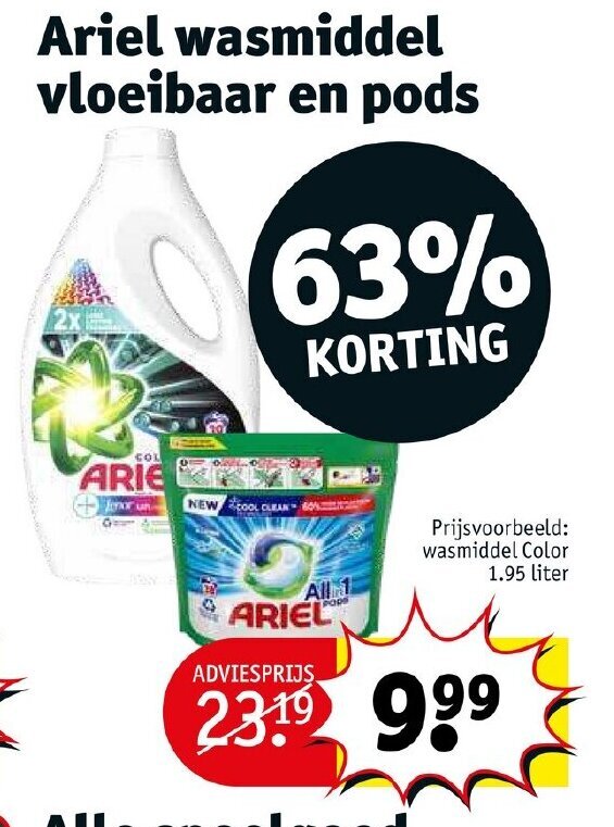 Ariel wasmiddel vloeibaar en pods aanbieding bij Kruidvat