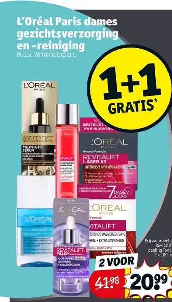 Kruidvat L'Oreal Paris dames gezichtsverzorging en -reiniging aanbieding