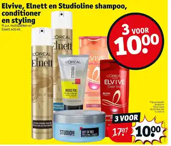 Kruidvat L'Oreal Paris Elvive, Elnett en studioline shampoo conditioner en styling aanbieding