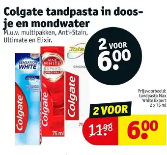 Kruidvat Colgate tandpasta in doos je en mondwater aanbieding