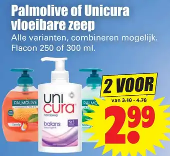 Dirk Palmolive of Unicura vloeibare zeep aanbieding