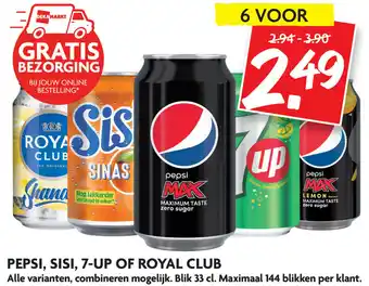 Dekamarkt Pepsi, Sisi, 7-Up of Royal Club 6*330ml aanbieding