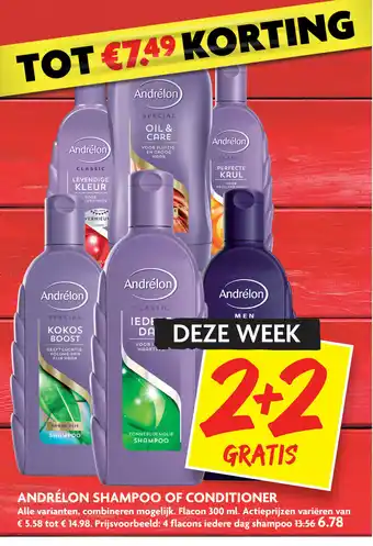 Dekamarkt Andrelon shampoo of conditioner 4*300ml aanbieding