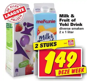 Nettorama Melkunie Milk & Fruit of Yoki Drink 2*1L aanbieding