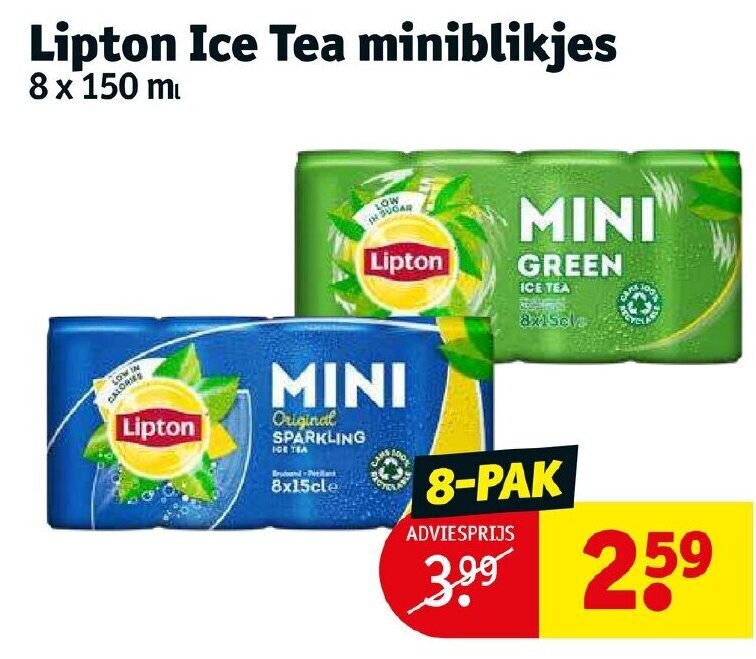 Lipton ice tea miniblikjes 8x150ML aanbieding bij Kruidvat