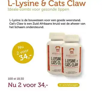 De Rode Pilaren L-Lysine & cats claw ideale combi voor gezonde lippen aanbieding