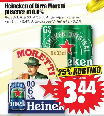 Dirk Heineken of birra moretti pilsener of 0.0% aanbieding