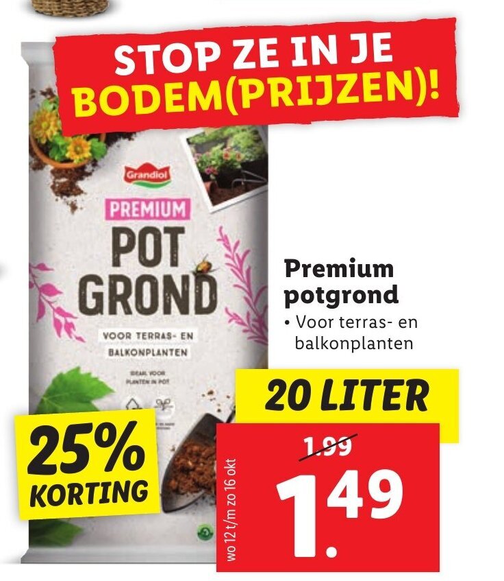 Premium potgrond 20 liter aanbieding bij Lidl