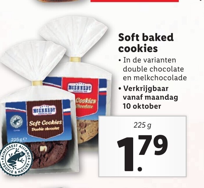 Soft baked cookies 225g aanbieding bij Lidl