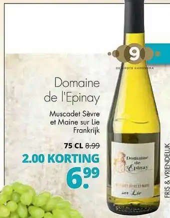 Mitra Domaine de i'epinay muscadet sèvre et maine sur lie 75 cl aanbieding