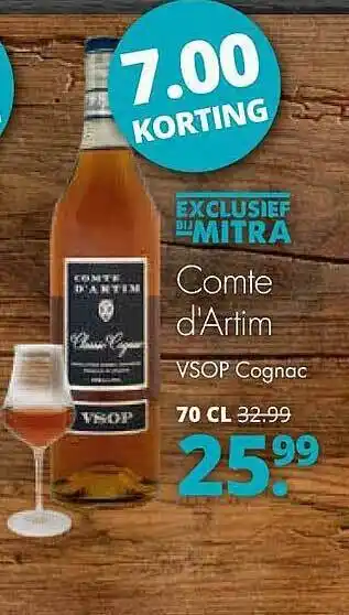 Mitra Comte d'artim vsop cognac 70 cl aanbieding