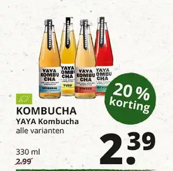 Natuurwinkel Kombucha Yaya Kombucha 20% Korting 330ml aanbieding