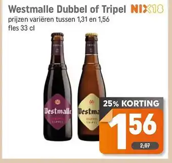 Dagwinkel Westmalle dubbel of tripel 25% korting aanbieding