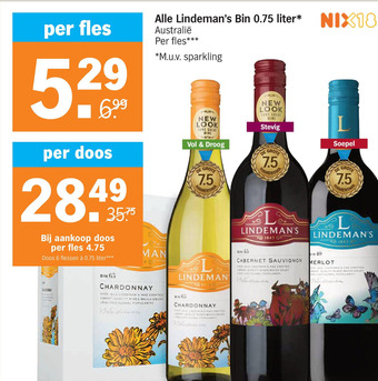Albert Heijn Alle lindeman's bin 0.75 liter australië aanbieding