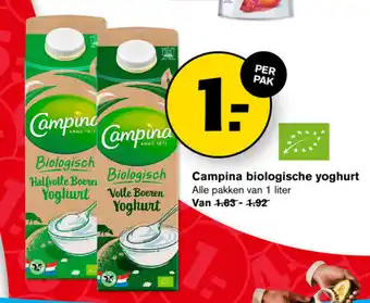 Hoogvliet Campina biologische yoghurt 1 liter aanbieding