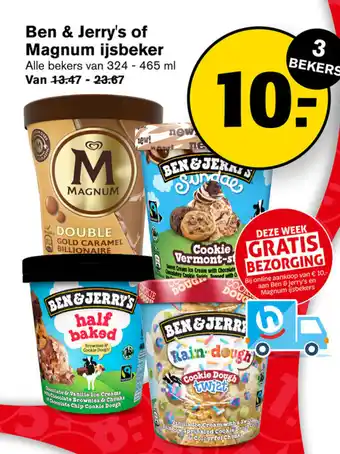 Hoogvliet Ben & Jerry's of Magnum ijsbeker 324-465 ml aanbieding