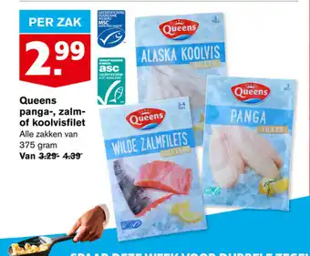 Hoogvliet Queens panga-, zalm- of koolvisfilet 375 gram per zak aanbieding