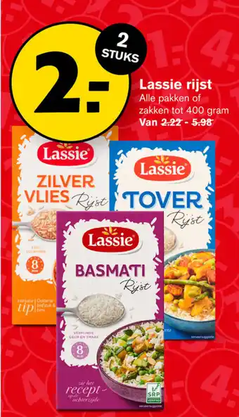 Hoogvliet Lassie rijst 400 gram 2 stuks aanbieding